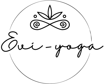 Logo Evi-yoga v kruhu a jemný znakem lotusu a nekonečna